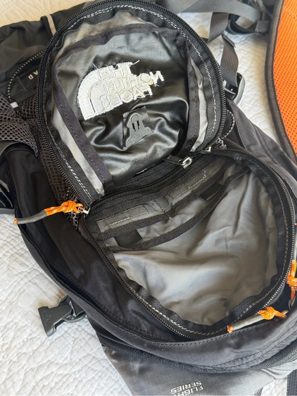 North Face Black Hammerhead Flight Series Backpack Hydration Black Gray Orange